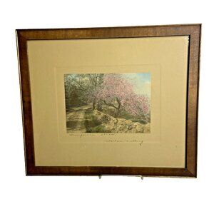 Wallace Nutting Colored Photograph Framed Under Glass Honeymoon Stroll Vintage